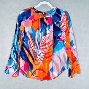 Nic + Zoe Top Womens S Blue Stretch Floral Pullover Tunic